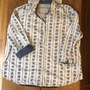 Plus blue and white casual button down shirt